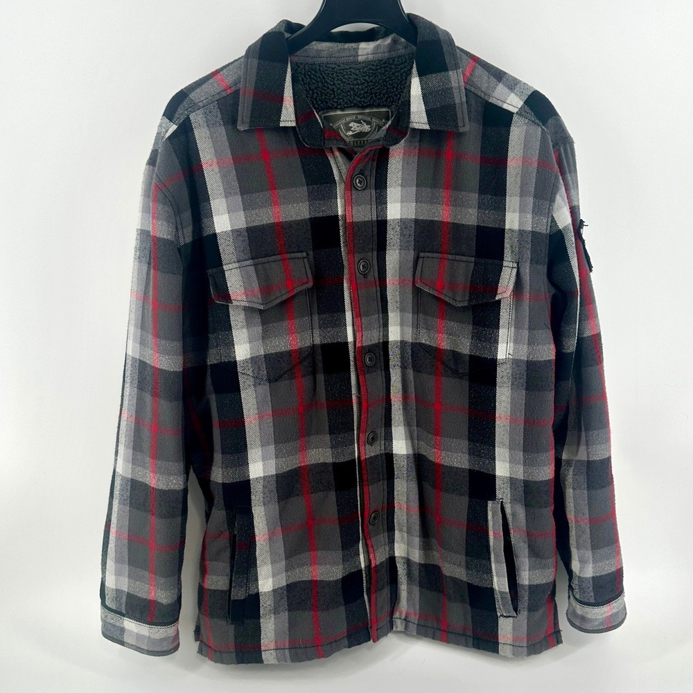 Aeropostale Plaid Shirt Jacket Mens Large Gray Red‎ Plaid Regular Fit Shacket